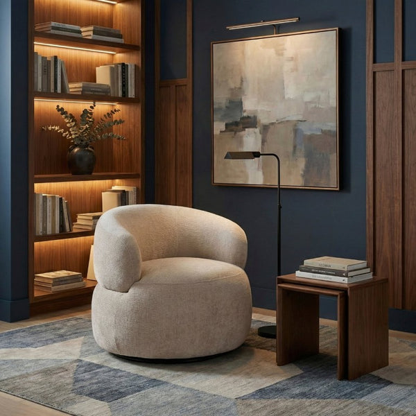 English Elm Swivel Barrel Accent Chair Plush Chenille Upholstery 360 Degree Base for Living Room B011P581693