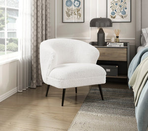 English Elm Accent Chair Curved Barrel Boucle Upholstery on Powder Coated Metal Legs Living Room B011P581705