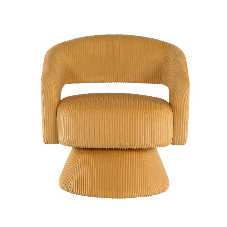 English Elm Swivel Accent Chair Plush Corduroy Upholstered Round Form with 360 Degree Metal Base B011P581706