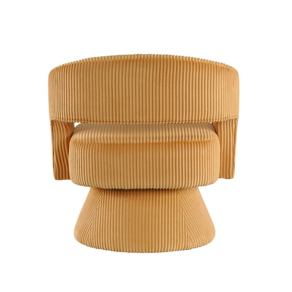 English Elm Swivel Accent Chair Plush Corduroy Upholstered Round Form with 360 Degree Metal Base B011P581706