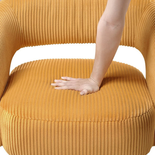 English Elm Swivel Accent Chair Plush Corduroy Upholstered Round Form with 360 Degree Metal Base B011P581706