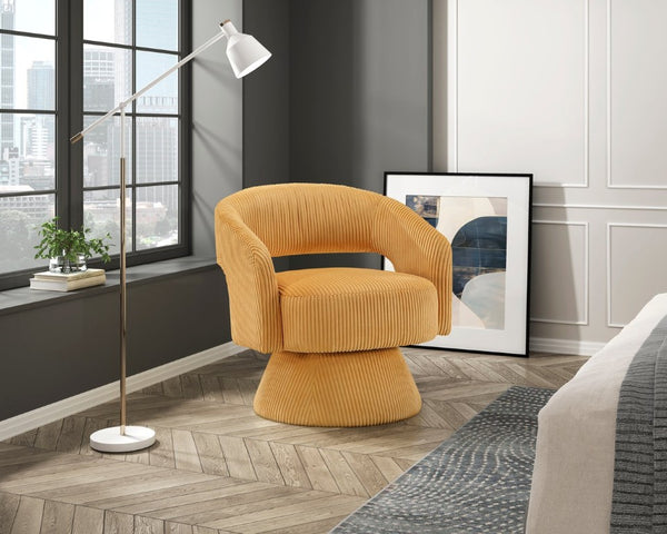 English Elm Swivel Accent Chair Plush Corduroy Upholstered Round Form with 360 Degree Metal Base B011P581706