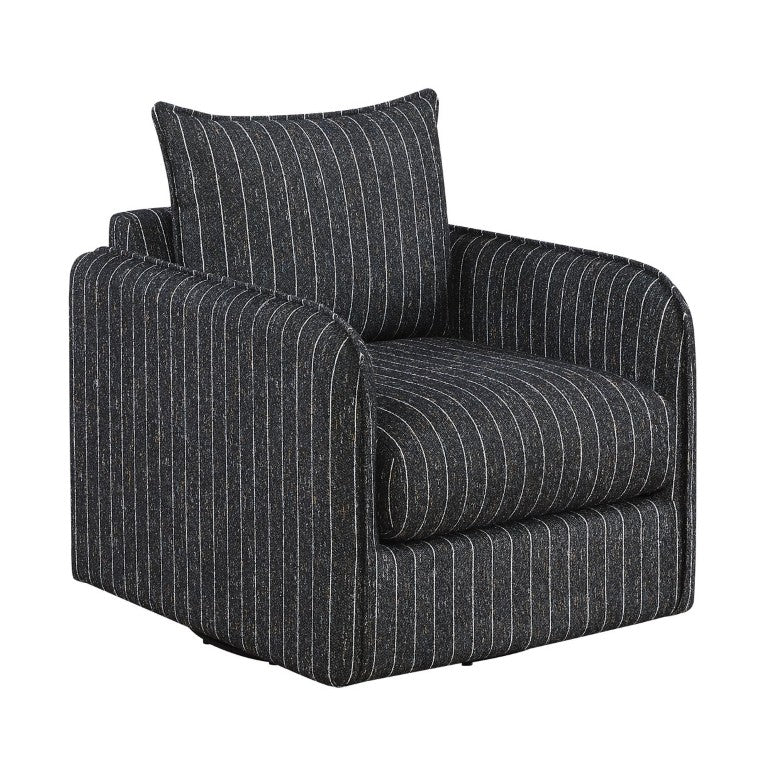 English Elm Swivel Accent Chair Striped Polyester Fabric Reversible Cushions Living Room Seating B011P581709
