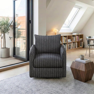 English Elm Swivel Accent Chair Striped Polyester Fabric Reversible Cushions Living Room Seating B011P581709