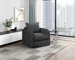 English Elm Swivel Accent Chair Striped Polyester Fabric Reversible Cushions Living Room Seating B011P581709