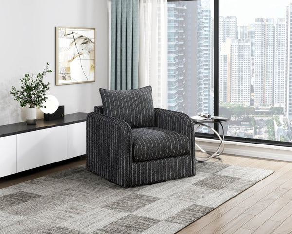 English Elm Swivel Accent Chair Striped Polyester Fabric Reversible Cushions Living Room Seating B011P581709