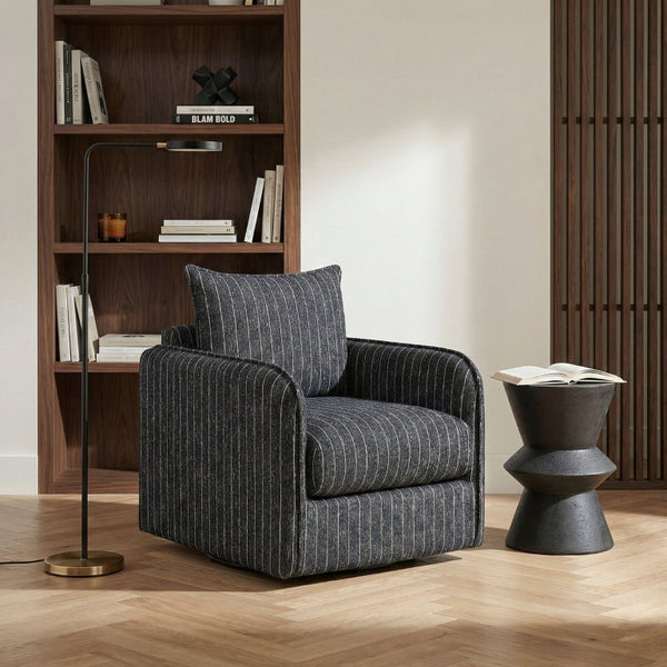 English Elm Swivel Accent Chair Striped Polyester Fabric Reversible Cushions Living Room Seating B011P581709