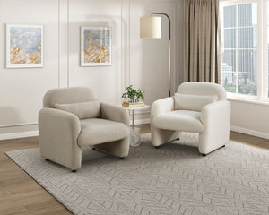 English Elm Swivel Barrel Chair Tufted Upholstered Accent Seat for Living Room Reading Nook Beige Boucle B011P581715