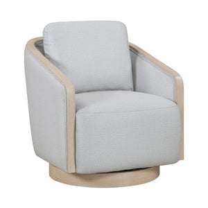 English Elm Swivel Lounge Chair Pocket Coil Cushioned Seat Oak Trim Base Textured Fabric Accent B011P581716