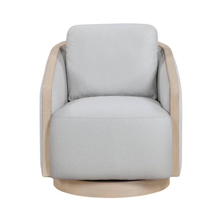 English Elm Swivel Lounge Chair Pocket Coil Cushioned Seat Oak Trim Base Textured Fabric Accent B011P581716