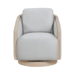 English Elm Swivel Lounge Chair Pocket Coil Cushioned Seat Oak Trim Base Textured Fabric Accent B011P581716