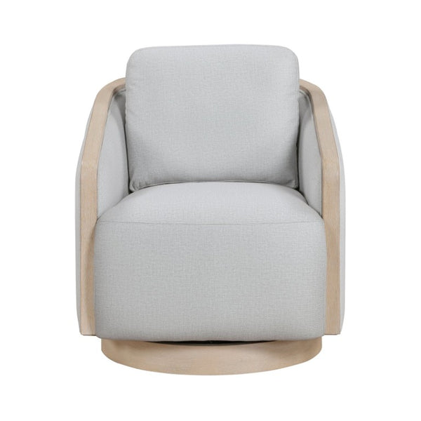 English Elm Swivel Lounge Chair Pocket Coil Cushioned Seat Oak Trim Base Textured Fabric Accent B011P581716