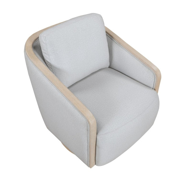English Elm Swivel Lounge Chair Pocket Coil Cushioned Seat Oak Trim Base Textured Fabric Accent B011P581716
