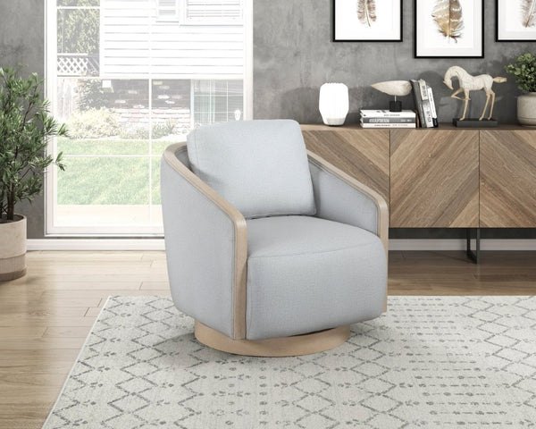English Elm Swivel Lounge Chair Pocket Coil Cushioned Seat Oak Trim Base Textured Fabric Accent B011P581716