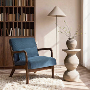 English Elm Accent Chair Mid-Century Modern Corduroy Upholstered Seat with Rubberwood Frame B011P581717