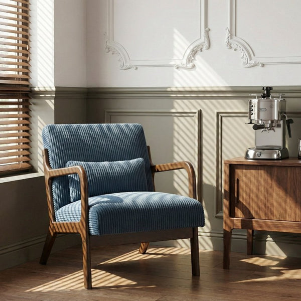 English Elm Accent Chair Mid-Century Modern Corduroy Upholstered Seat with Rubberwood Frame B011P581717