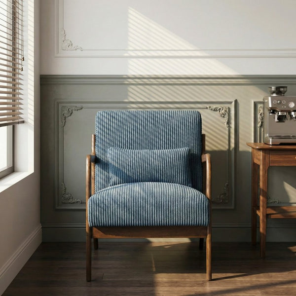 English Elm Accent Chair Mid-Century Modern Corduroy Upholstered Seat with Rubberwood Frame B011P581717