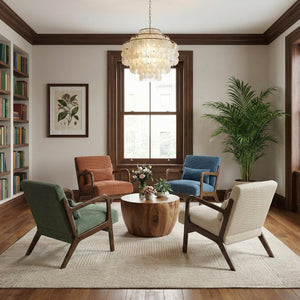 English Elm Accent Chair Mid-Century Modern Corduroy Upholstered Seat with Rubberwood Frame B011P581717