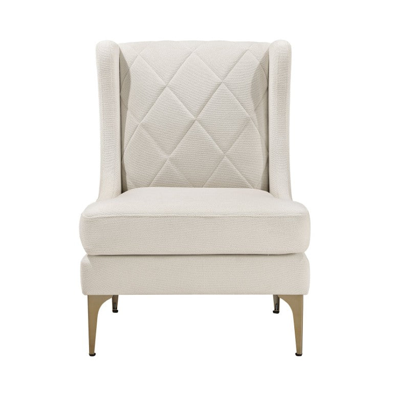 English Elm Accent Chair Taupe Chenille Diamond Stitched Back with Brushed Gold Legs and Pocket Coil Seat B011P581723