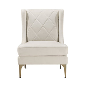 English Elm Accent Chair Taupe Chenille Diamond Stitched Back with Brushed Gold Legs and Pocket Coil Seat B011P581723