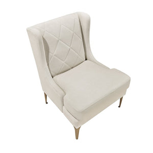 English Elm Accent Chair Taupe Chenille Diamond Stitched Back with Brushed Gold Legs and Pocket Coil Seat B011P581723