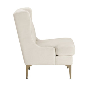 English Elm Accent Chair Taupe Chenille Diamond Stitched Back with Brushed Gold Legs and Pocket Coil Seat B011P581723