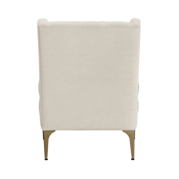 English Elm Accent Chair Taupe Chenille Diamond Stitched Back with Brushed Gold Legs and Pocket Coil Seat B011P581723