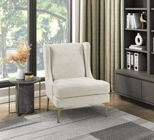English Elm Accent Chair Taupe Chenille Diamond Stitched Back with Brushed Gold Legs and Pocket Coil Seat B011P581723