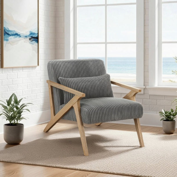 English Elm Accent Chair Corduroy Upholstered Rubberwood Frame Mid-Century Living Room Seat with Pillow B011P581743