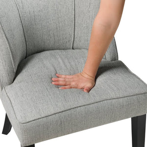 English Elm Accent Chair Curved Back Piped Upholstery Neutral Polyester Fabric Espresso Wood Legs B011P581744