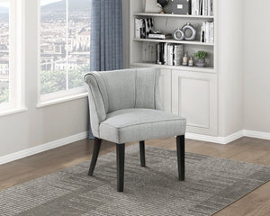 English Elm Accent Chair Curved Back Piped Upholstery Neutral Polyester Fabric Espresso Wood Legs B011P581744