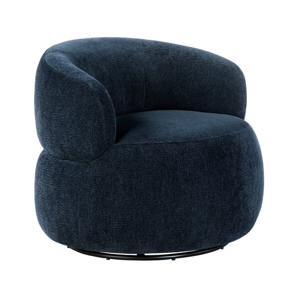 English Elm Swivel Barrel Chair Tufted Upholstered Accent Seat for Living Room Reading Nook Blue Chenille B011P581750