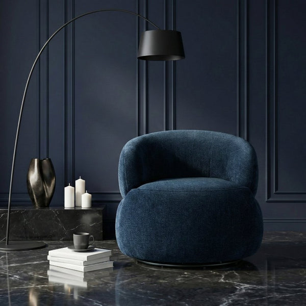 English Elm Swivel Barrel Chair Tufted Upholstered Accent Seat for Living Room Reading Nook Blue Chenille B011P581750