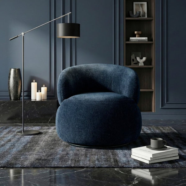 English Elm Swivel Barrel Chair Tufted Upholstered Accent Seat for Living Room Reading Nook Blue Chenille B011P581750