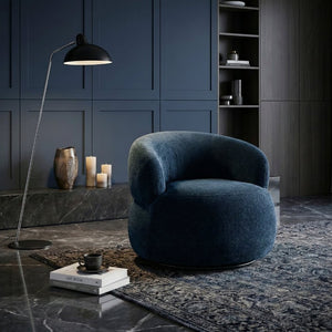 English Elm Swivel Barrel Chair Tufted Upholstered Accent Seat for Living Room Reading Nook Blue Chenille B011P581750