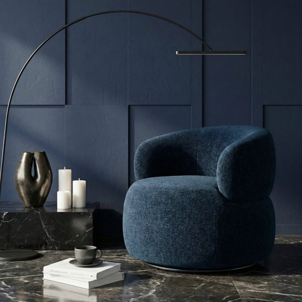 English Elm Swivel Barrel Chair Tufted Upholstered Accent Seat for Living Room Reading Nook Blue Chenille B011P581750