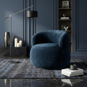 English Elm Swivel Barrel Chair Tufted Upholstered Accent Seat for Living Room Reading Nook Blue Chenille B011P581750