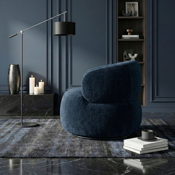English Elm Swivel Barrel Chair Tufted Upholstered Accent Seat for Living Room Reading Nook Blue Chenille B011P581750