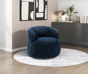 English Elm Swivel Barrel Chair Tufted Upholstered Accent Seat for Living Room Reading Nook Blue Chenille B011P581750