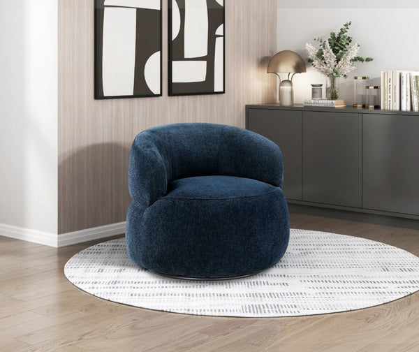 English Elm Swivel Barrel Chair Tufted Upholstered Accent Seat for Living Room Reading Nook Blue Chenille B011P581750
