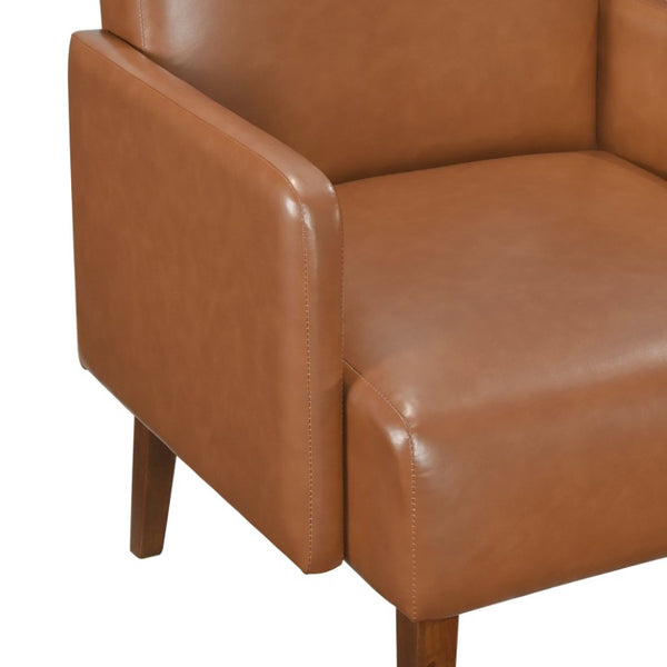 English Elm Accent Chair Mid-Century Faux Leather Upholstered with Walnut Wood Legs for Living Room B011P581751