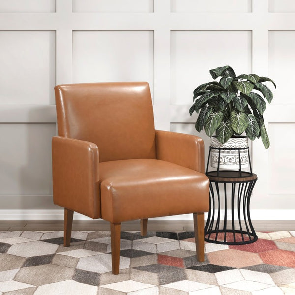 English Elm Accent Chair Mid-Century Faux Leather Upholstered with Walnut Wood Legs for Living Room B011P581751