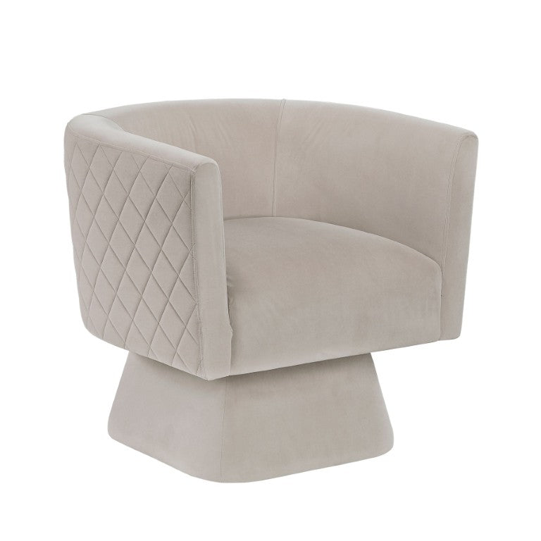 English Elm Swivel Accent Chair Taupe Velvet Diamond Quilted Back Pocket Coil Cushioned Seat B011P581752