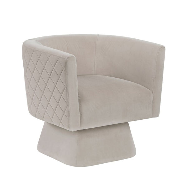 English Elm Swivel Accent Chair Taupe Velvet Diamond Quilted Back Pocket Coil Cushioned Seat B011P581752