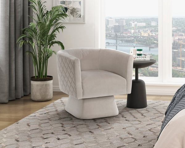 English Elm Swivel Accent Chair Taupe Velvet Diamond Quilted Back Pocket Coil Cushioned Seat B011P581752