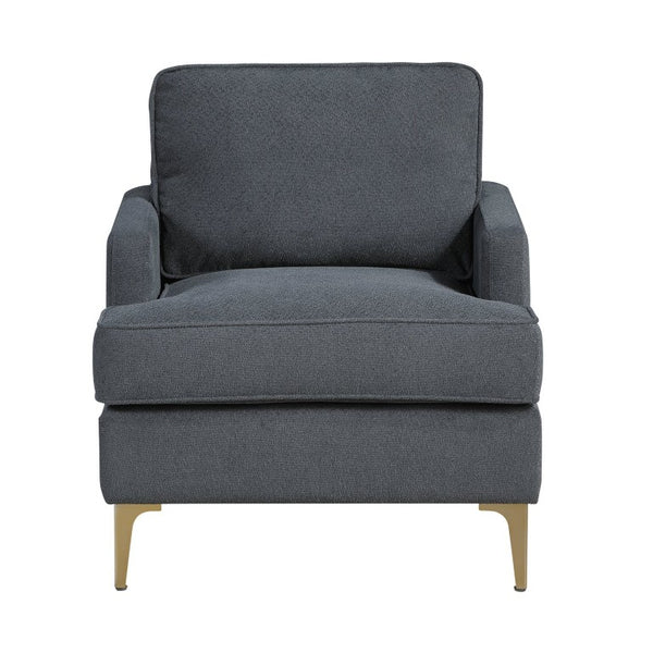 English Elm Accent Chair Chenille Upholstered with Brushed Gold Legs Pocket Coil Living Room Seat B011P581755