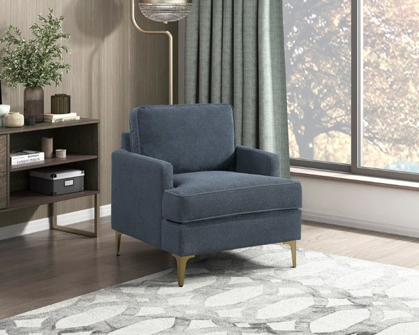 English Elm Accent Chair Chenille Upholstered with Brushed Gold Legs Pocket Coil Living Room Seat B011P581755