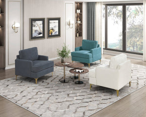 English Elm Accent Chair Chenille Upholstered with Brushed Gold Legs Pocket Coil Living Room Seat B011P581755