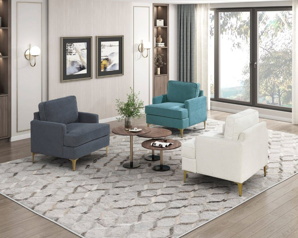English Elm Accent Chair Chenille Upholstered with Brushed Gold Legs Pocket Coil Living Room Seat B011P581755