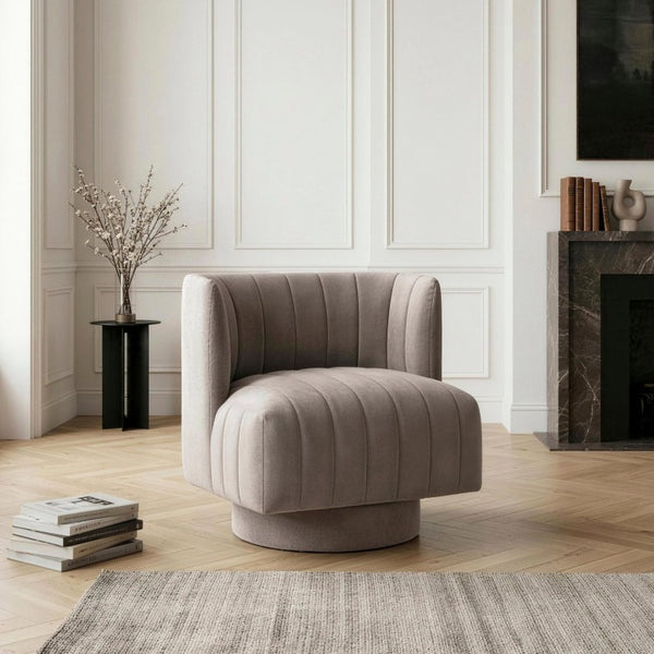 English Elm Swivel Barrel Accent Chair with Channel Tufted Polyester Upholstery for Living Rooms B011P581761